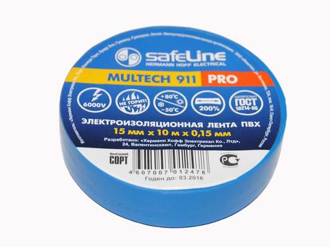 Изолента ПВХ 15мм*10м синяя Safeline